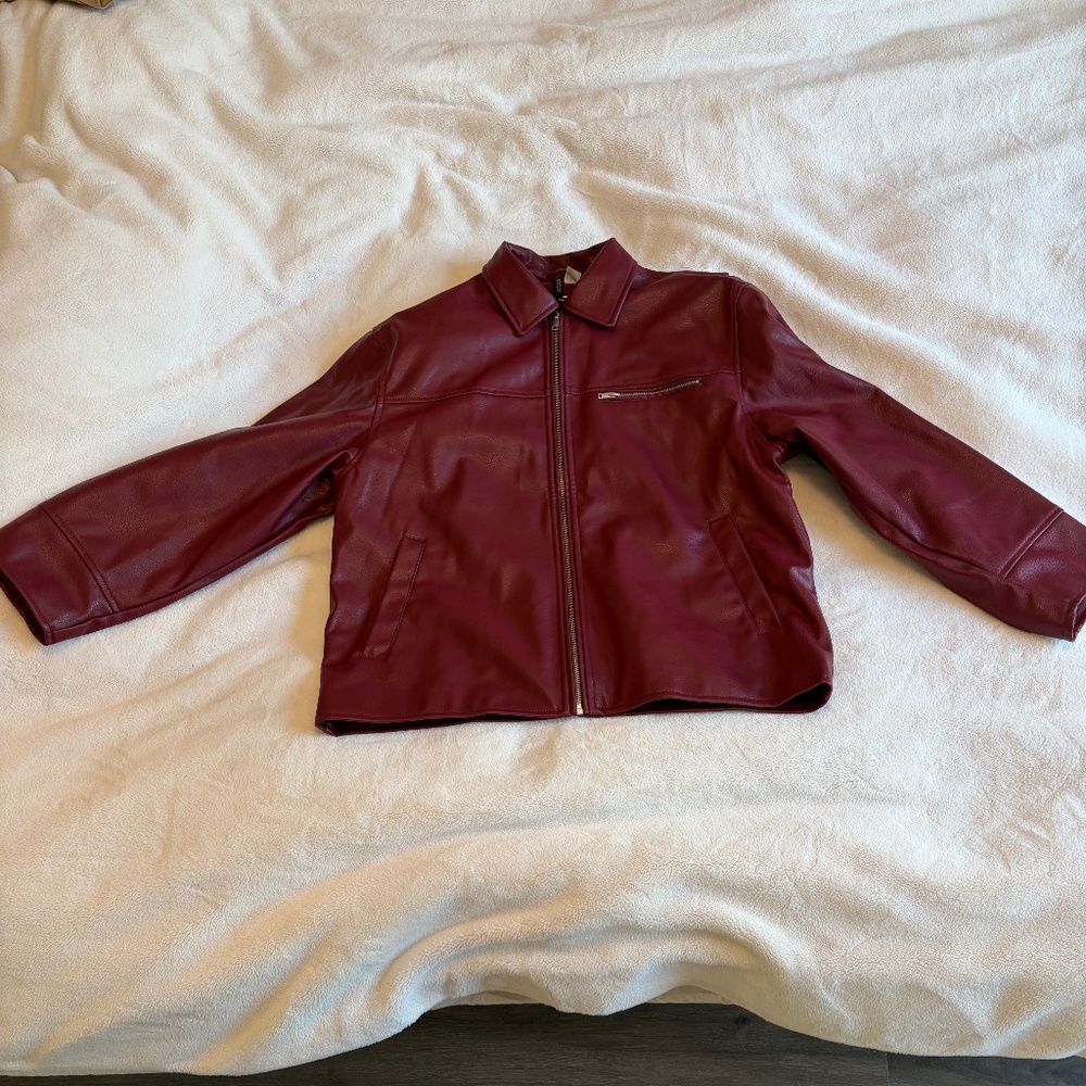 NWT H&M Oversized Faux Leather Burgundy Jacket Small